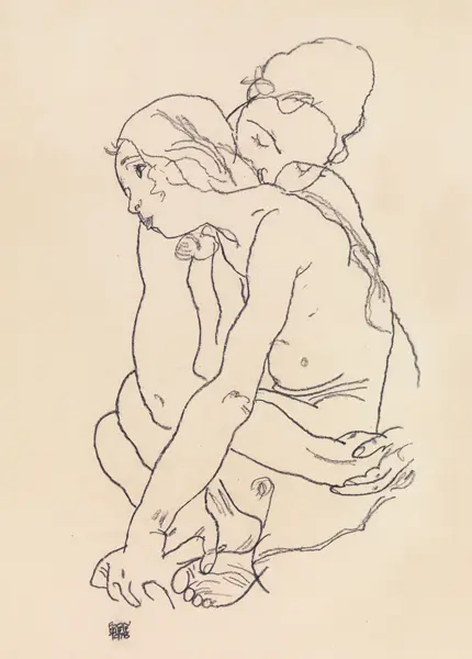 Schiele, Egon: Donna e ragazza che si abbracciano,1918