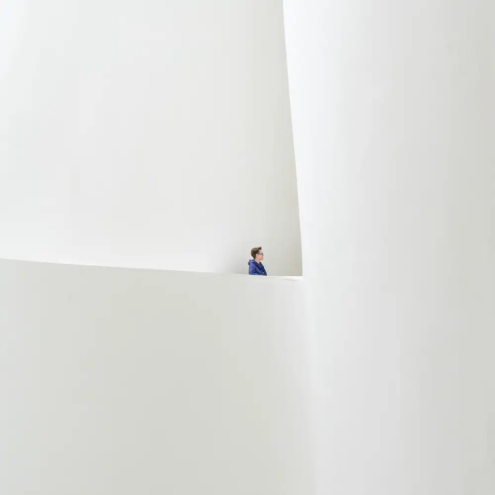 (laGrange), Vangindertael Luc: Habitación blanca - abrigo azul.