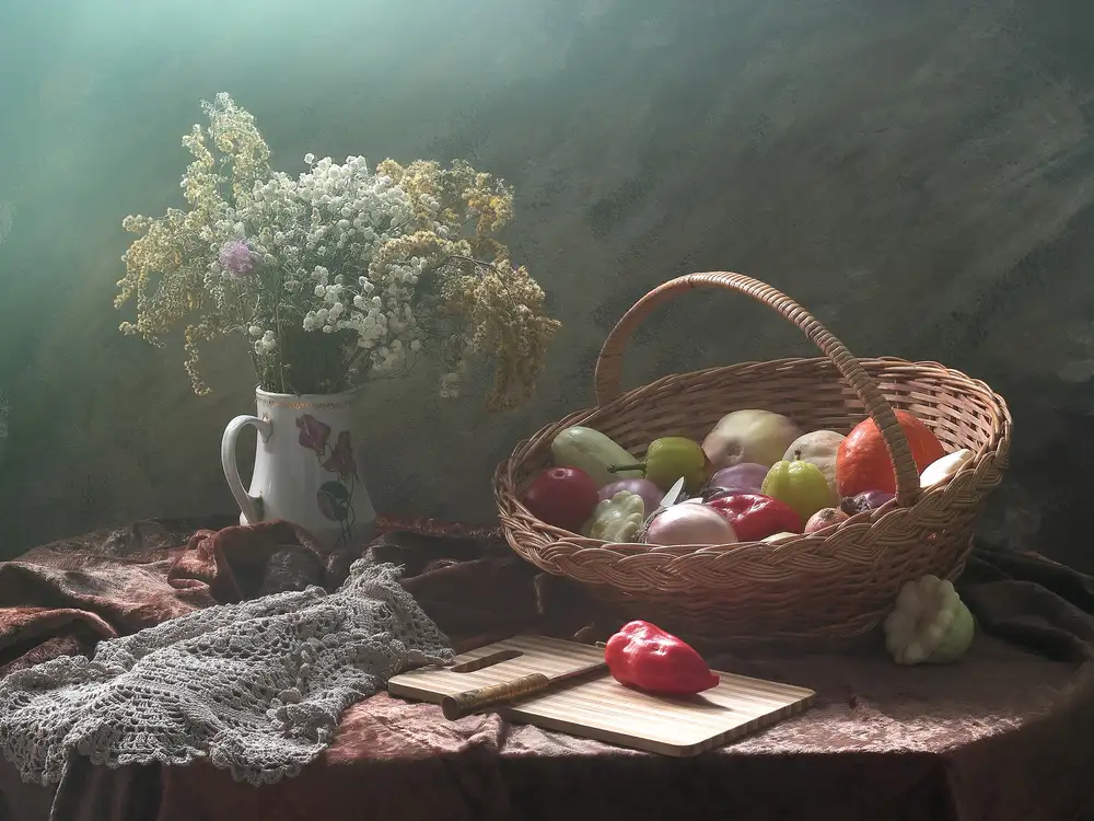 UstinaGreen: Bodegón con cesta de verduras