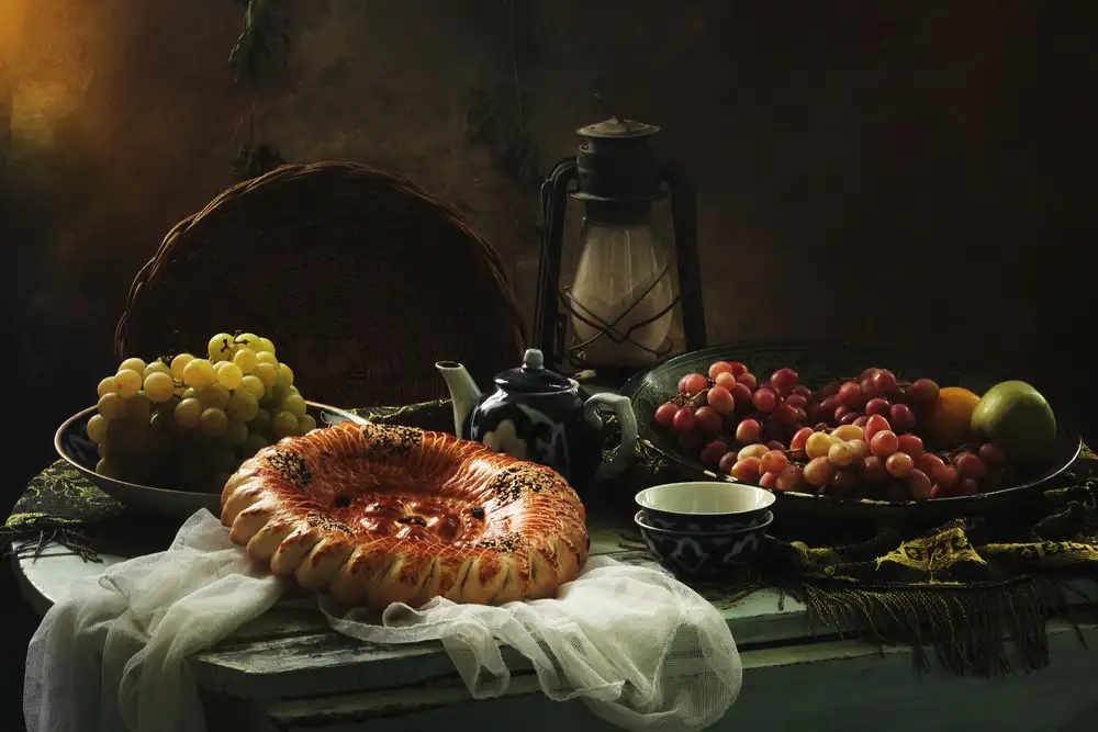 UstinaGreen: Naturaleza muerta con pastel y uvas