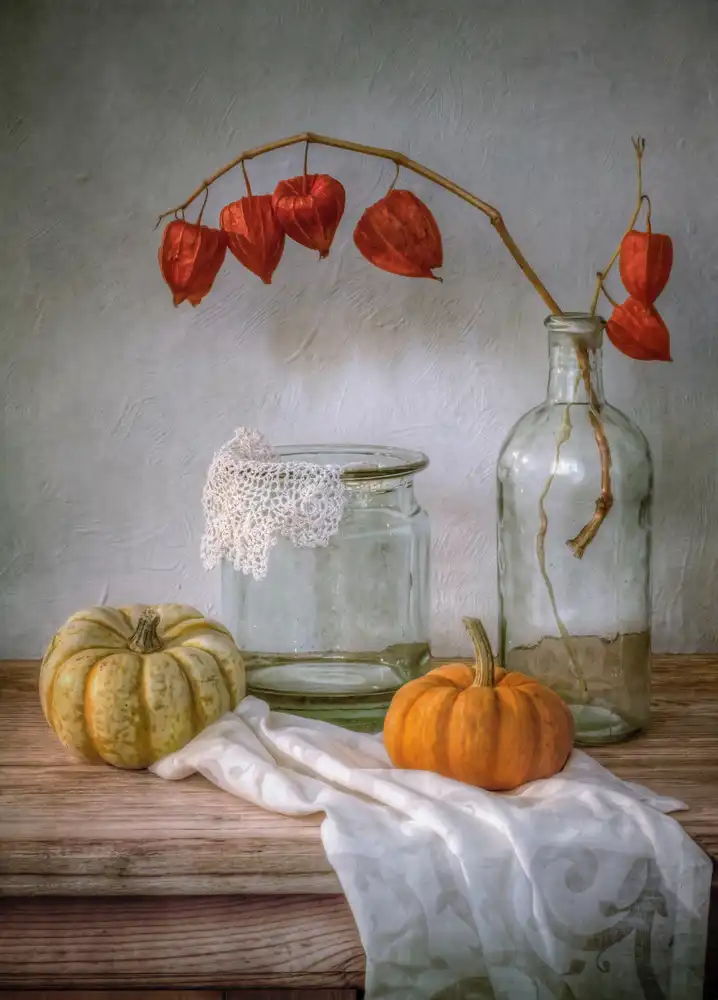 Disher, Mandy: Bodegón con Physalis y Calabaza
