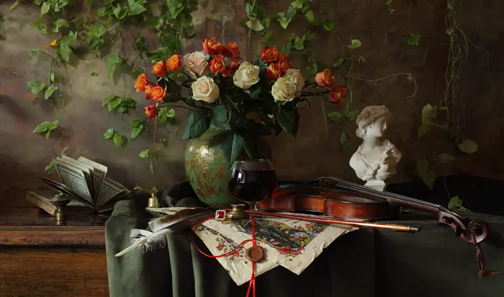 Morozov, Andrey: Still life with violin and flowers