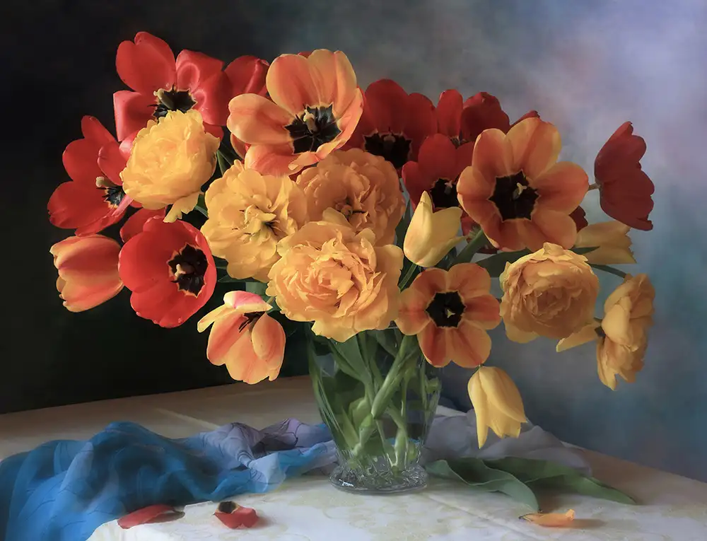 Skorokhod, Tatyana: Stillleben mit einem Strauß Tulpen