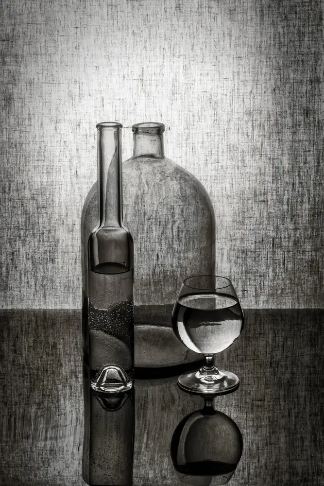 Barkow, Brig: Still life with two bottles and a glass