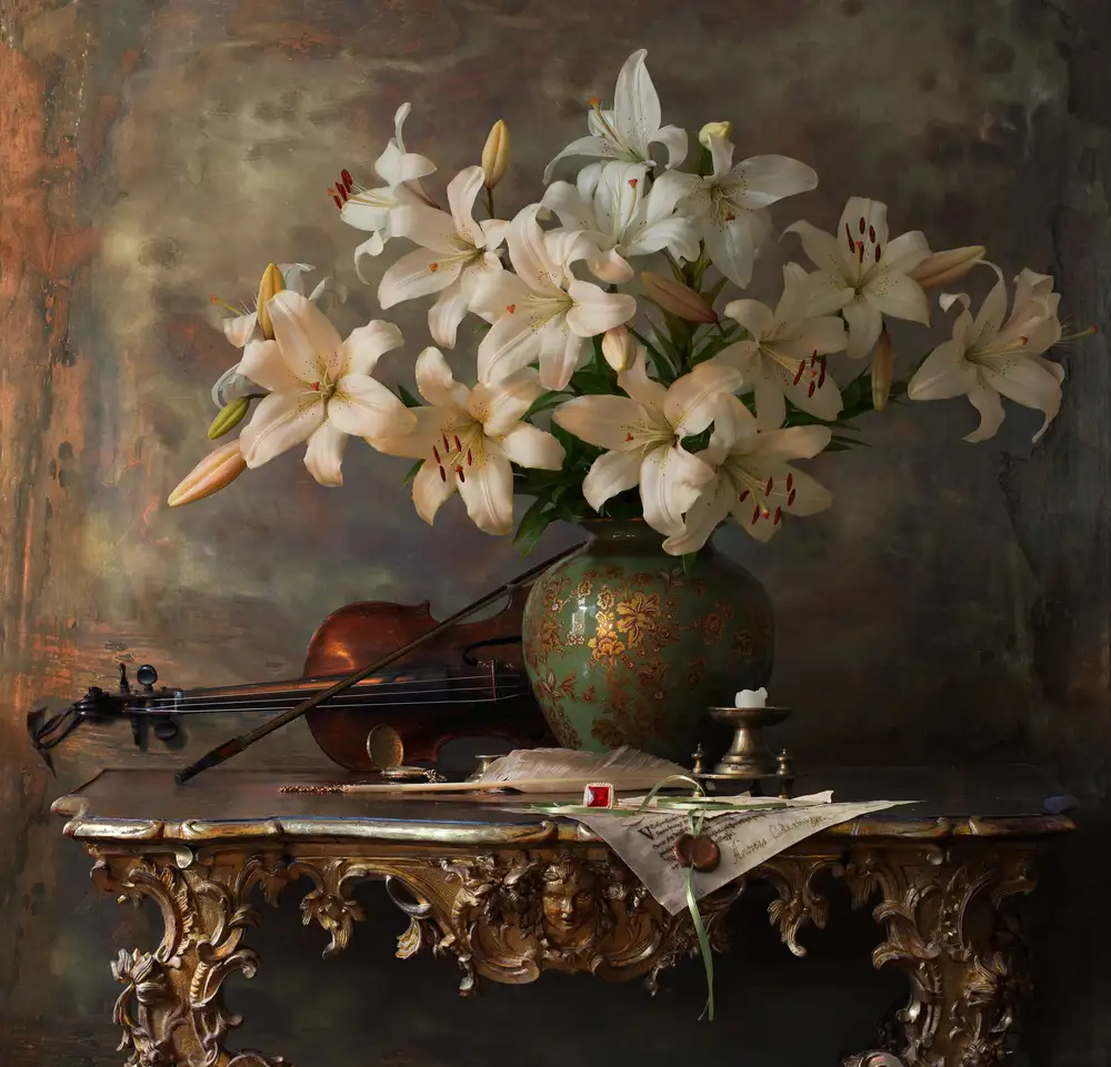 Morozov, Andrey: Still life with violin and flowers