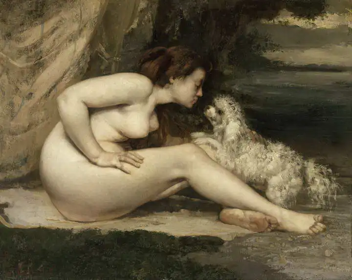 Courbet, Gustave: Akt se psem  (portrét Leotine Renaude)