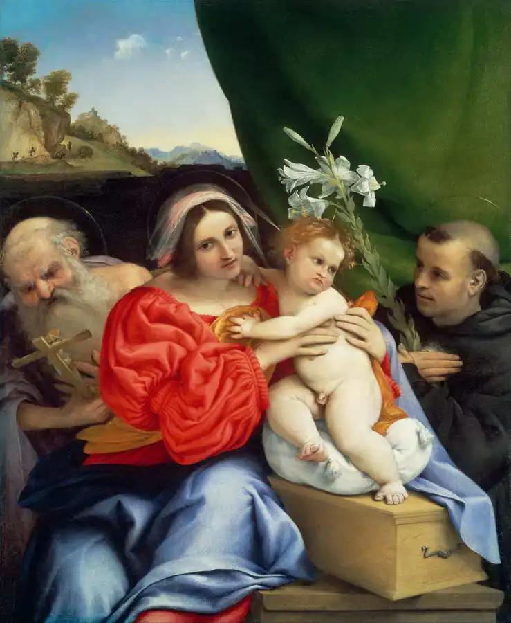 Lotto, Lorenzo: Madona s dítětem a svatým Jeronýmem a Mikulášem Tolentýnským