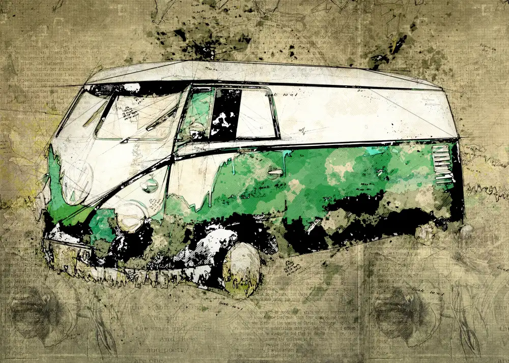 studio, senja Lembayung: Volkswagen vw combi green