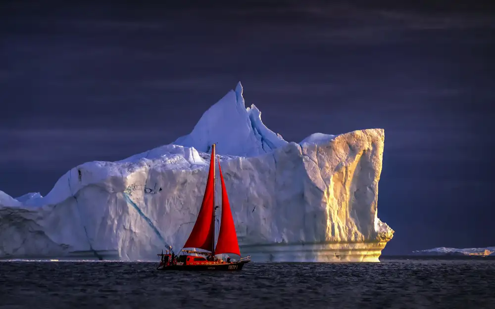 Liu, Ren Raymond: Navigazione a mezzanotte nel fiordo ghiacciato di Ilulissat