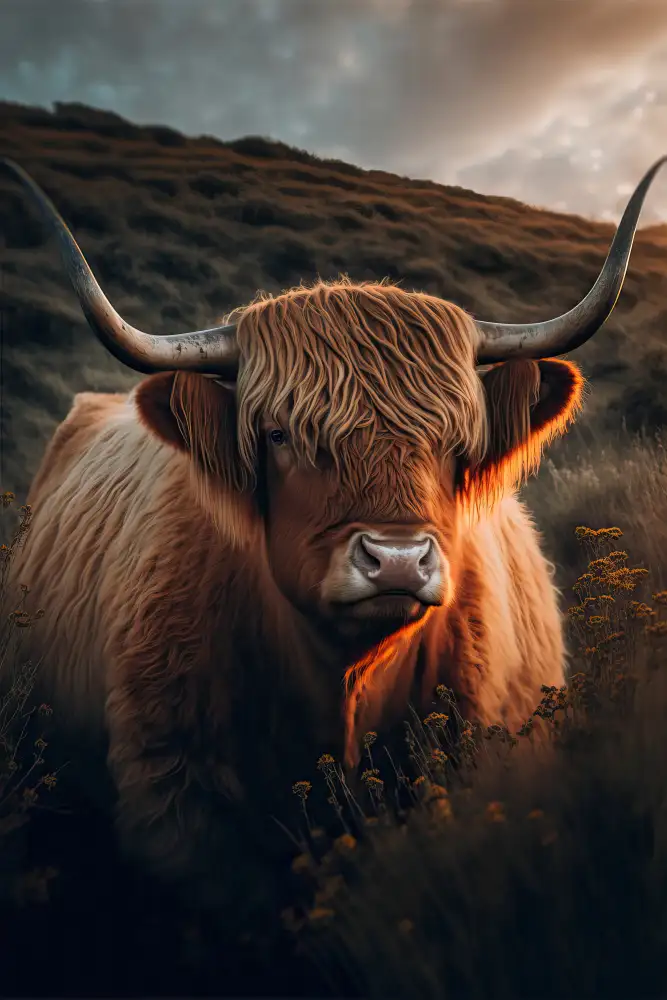 Treechild: Vache Highland avec de grandes cornes