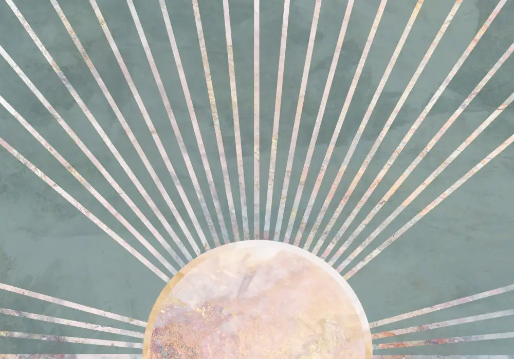 Manovski, Sarah: Gold sun rays mural green