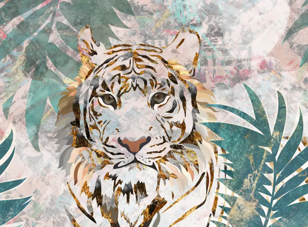 Manovski, Sarah: Fototapeta Tiger grunge tropická palma