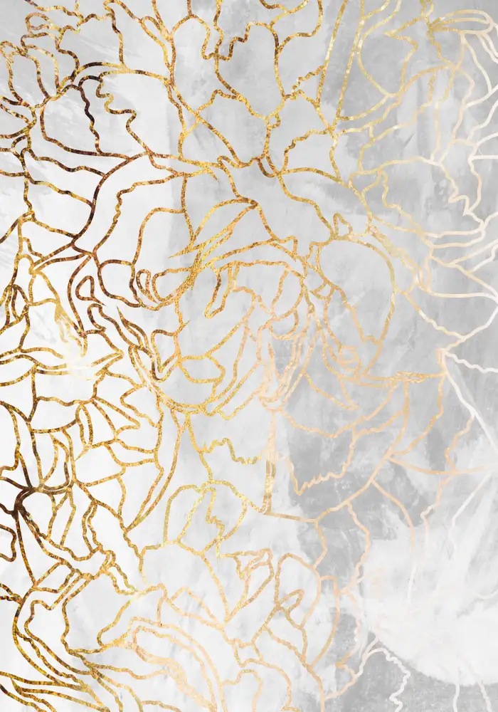 Manovski, Sarah: Abstract gold peonies line art concrete