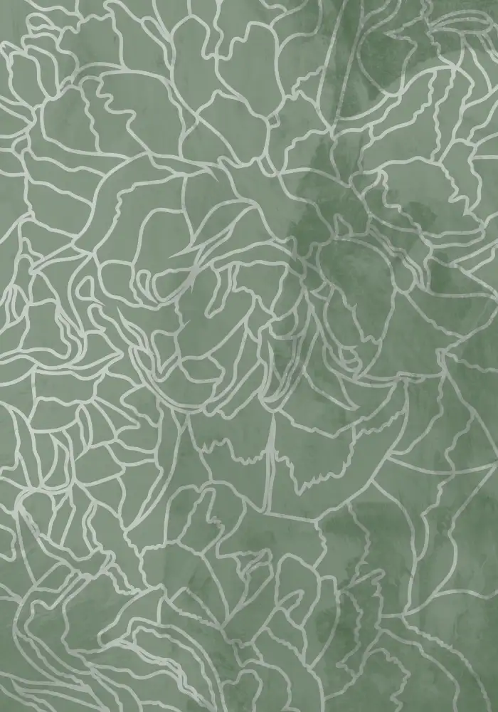 Manovski, Sarah: Abstract sage green line drawing flowers
