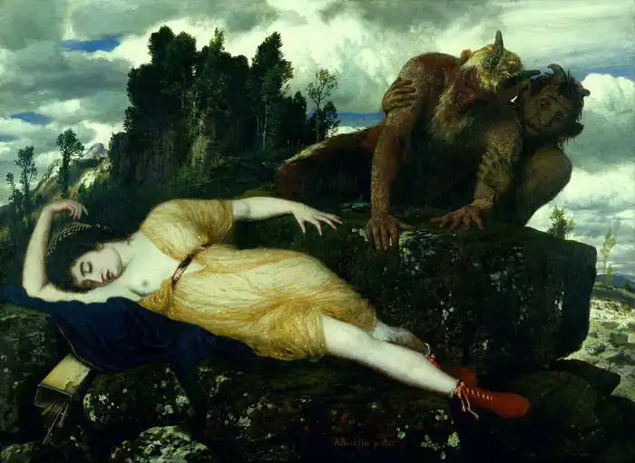 Böcklin, Arnold: Spící Diana sledovaná dvěmi Fauny