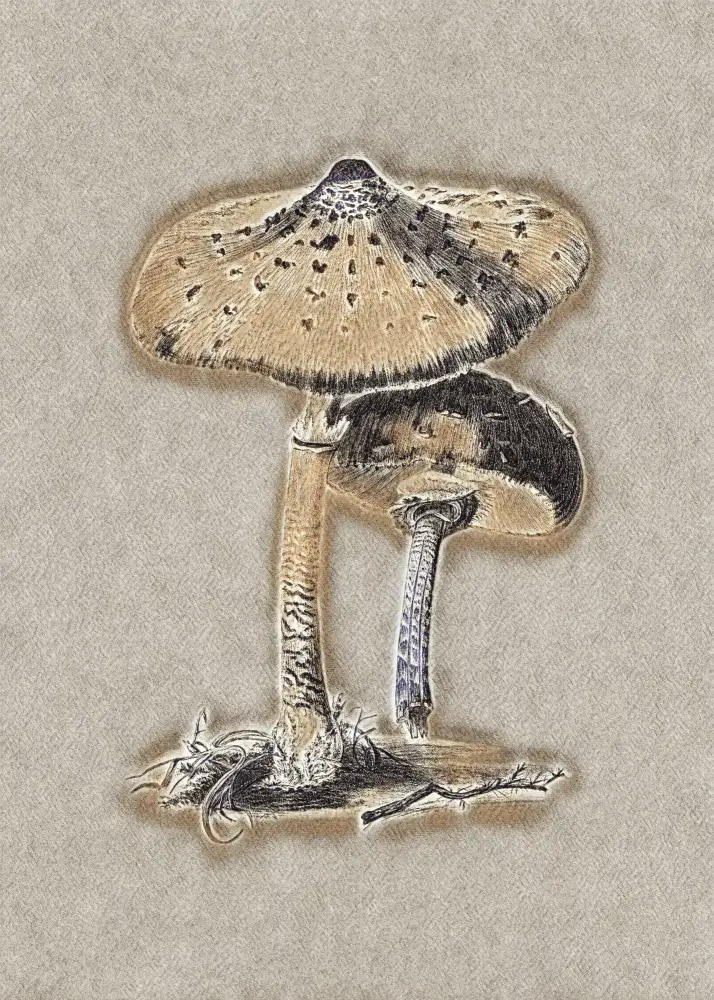 Library., Heritage Biodiversity: Champignon Parasol Dessiné à La Main Marron