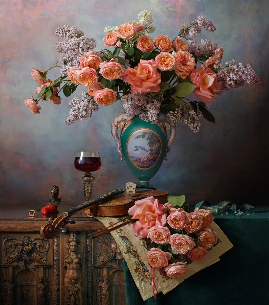 Morozov, Andrey: Still life with violin and roses