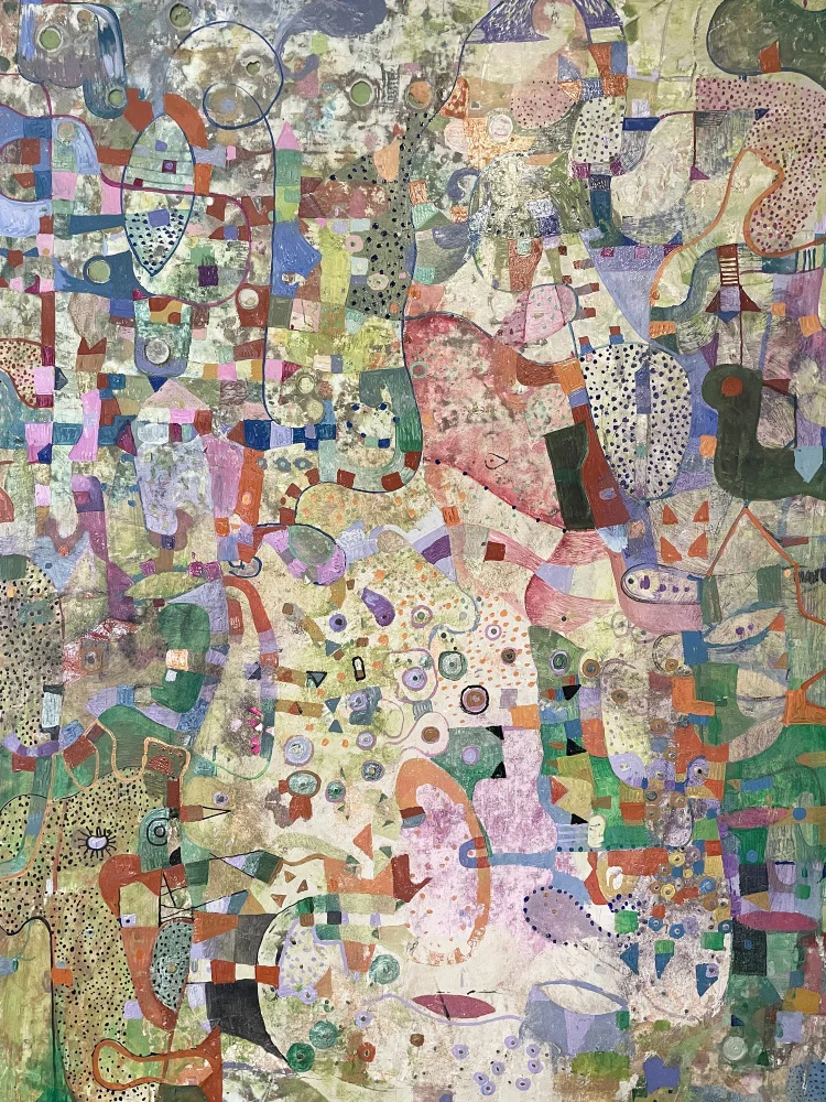 Loebelsohn, Alise: Chartreuse and Dots 30x40 2023 Mixed Media