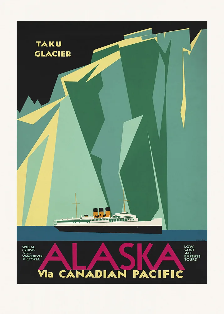 Poster, Travel Vintage: Aljaška přes kanadský Pacifik. Ledovec Taku