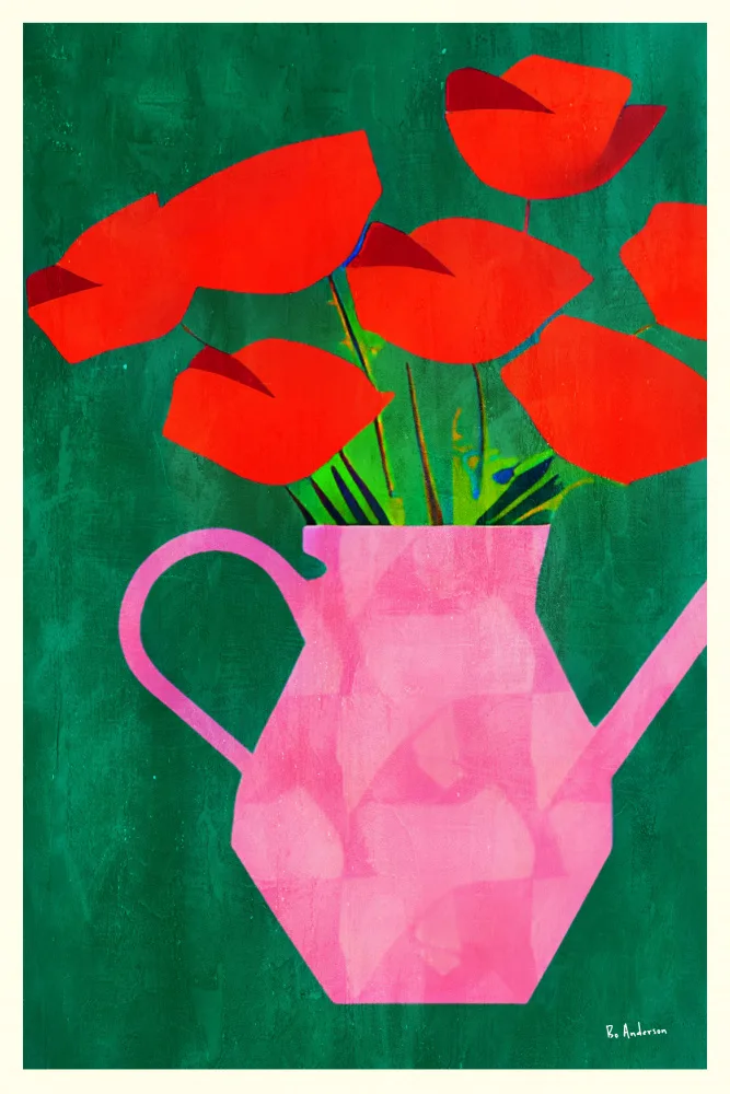 Anderson, Bo: Red Poppies In a Pink Vase