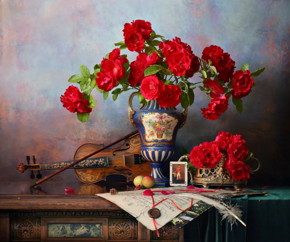 Morozov, Andrey: Still life with violin and red roses