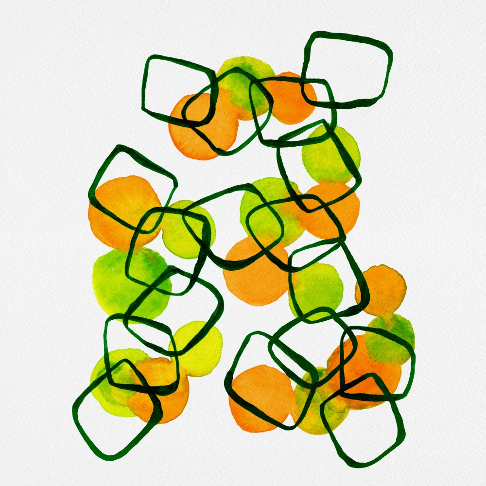 Channell, Michele: Forme Catena Quadrati Arancione Verde Estratto