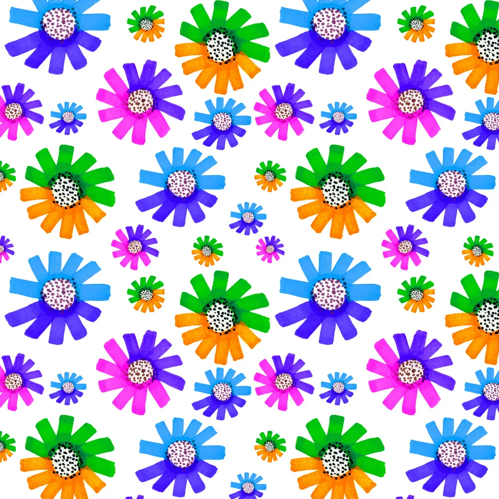 Channell, Michele: Fleurs fantaisie Vert Bleu Lavande Orange