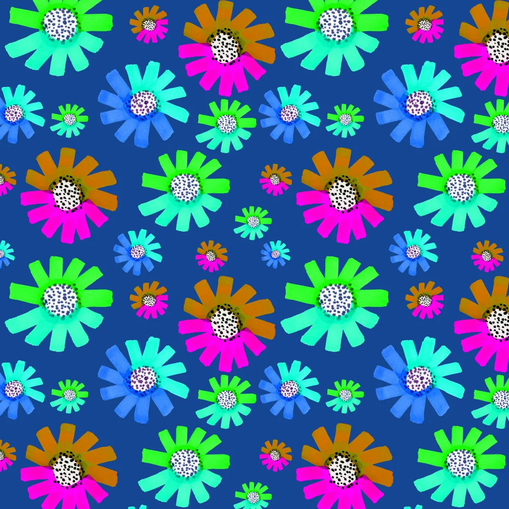 Channell, Michele: Fleurs Fantaisie Vert Marron Lavande Vert Sur Bleu