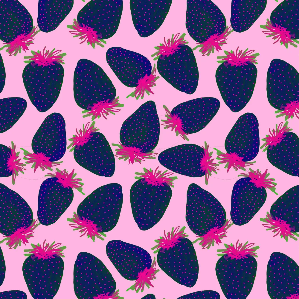 Channell, Michele: Fragole Frutta Blu Navy Rosa Su Rosa
