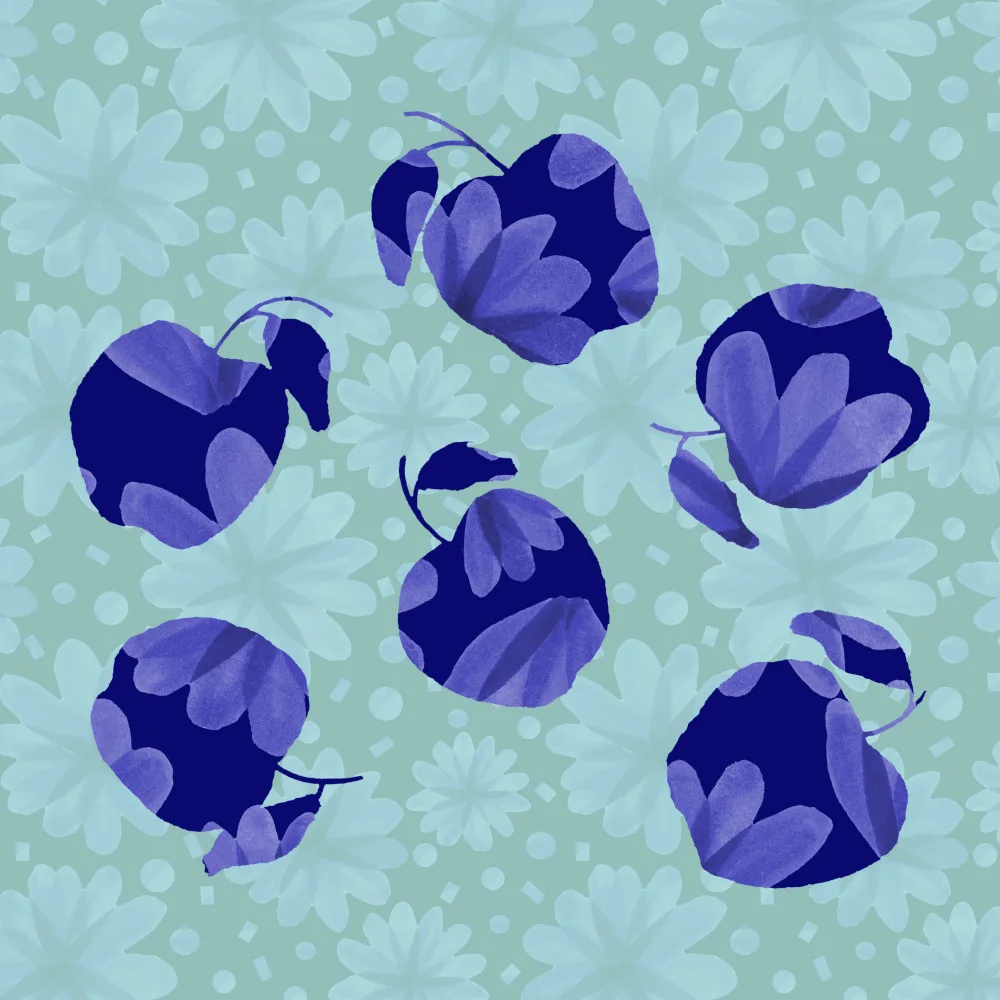 Channell, Michele: Marineblaue Blumenäpfel auf Minze