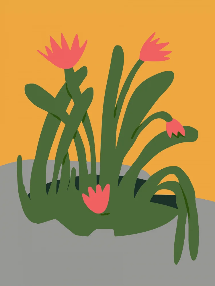Dean, Little: Abstract Sculpture and Pink Flowers