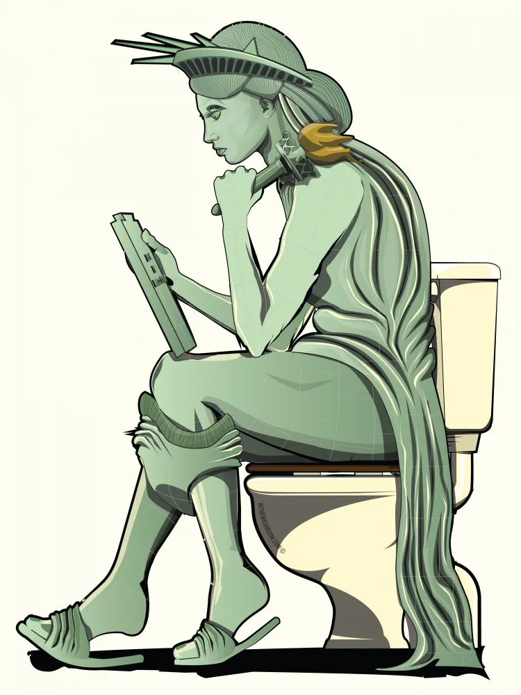 Washroom, The In: Statue de la Liberté sur les toilettes