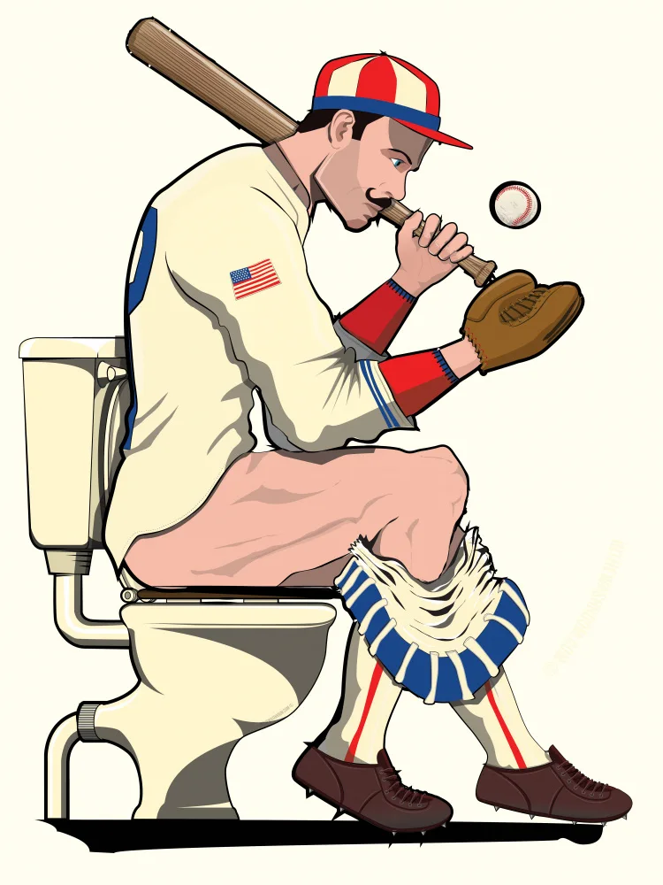 Washroom, The In: Americký hráč baseballu na záchodě