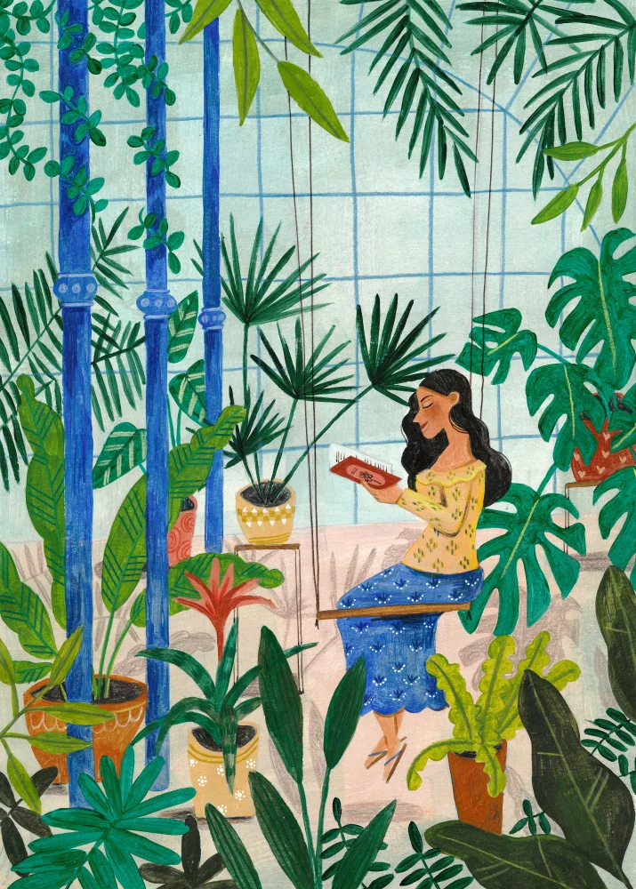 Müller, Bonne Caroline: Reading in the plant greenhouse