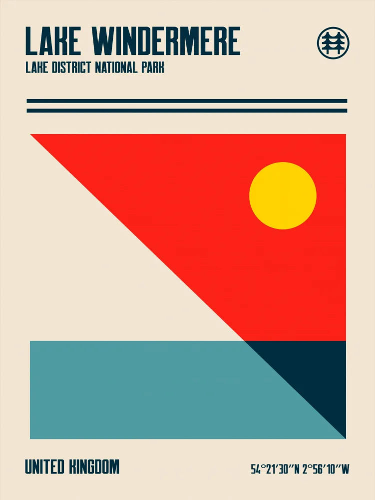 Retrodrome: Póster de viaje del Parque Nacional del Distrito de los Lagos del Lago Windermere