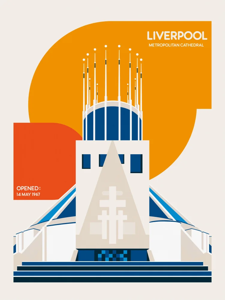 Retrodrome: Stampa di architettura retrò della Cattedrale metropolitana di Liverpool
