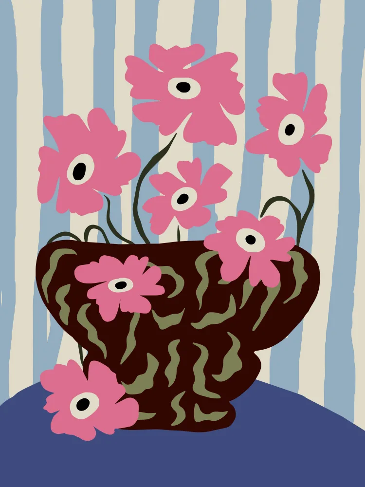 Studio, Art Miho: Summer stripe and pink flowers