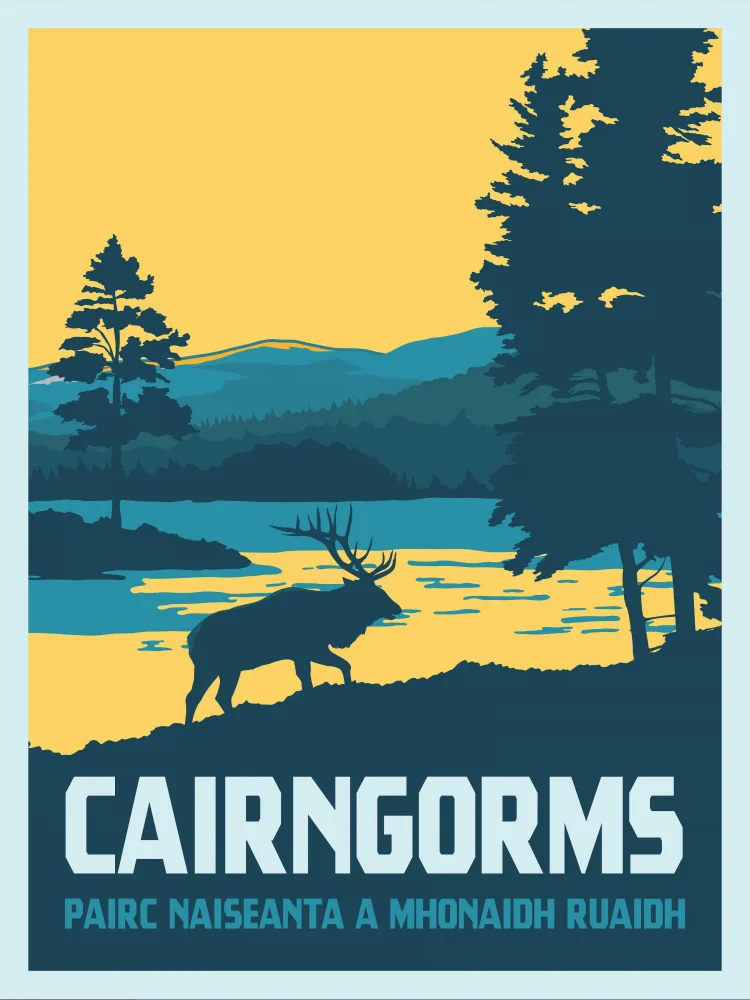 Retrodrome: Stampa di viaggio del Parco nazionale di Cairngorms