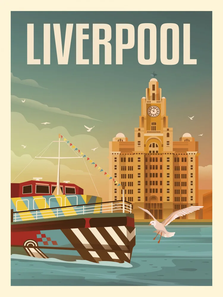 Retrodrome: Liverpool Liver Building Travel Print