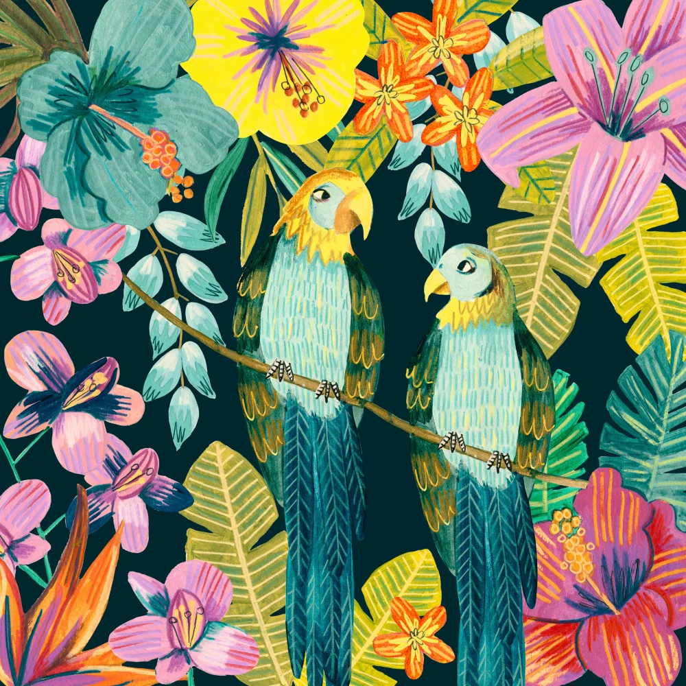 Müller, Bonne Caroline: Parrots Tropical Floral Jungle