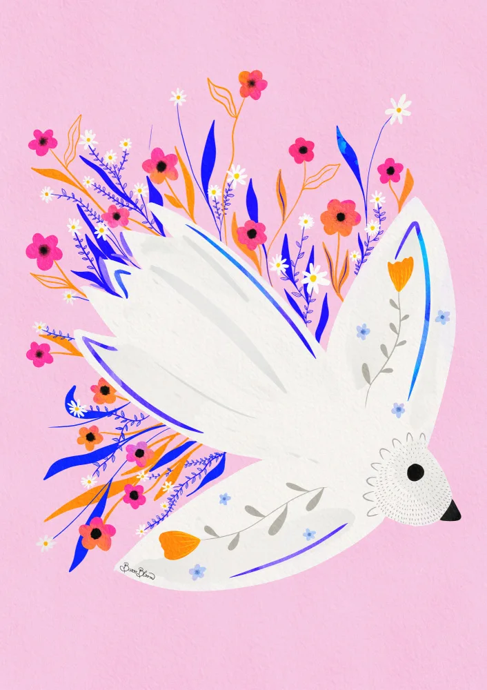 Bloom, Baroo: Bird in Flowers Pink illustration
