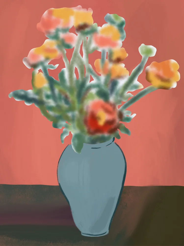 Dean, Little: Flower vase with a pink backdrop