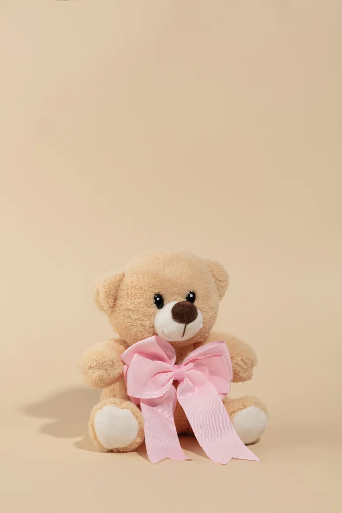 Ramiro, Julia: Oso de peluche con lazo rosa