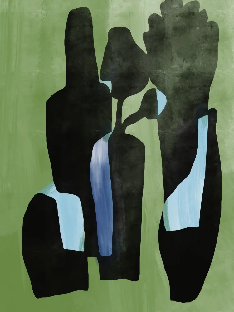 Dean, Little: Still life Vases silhouette in blue turqoise