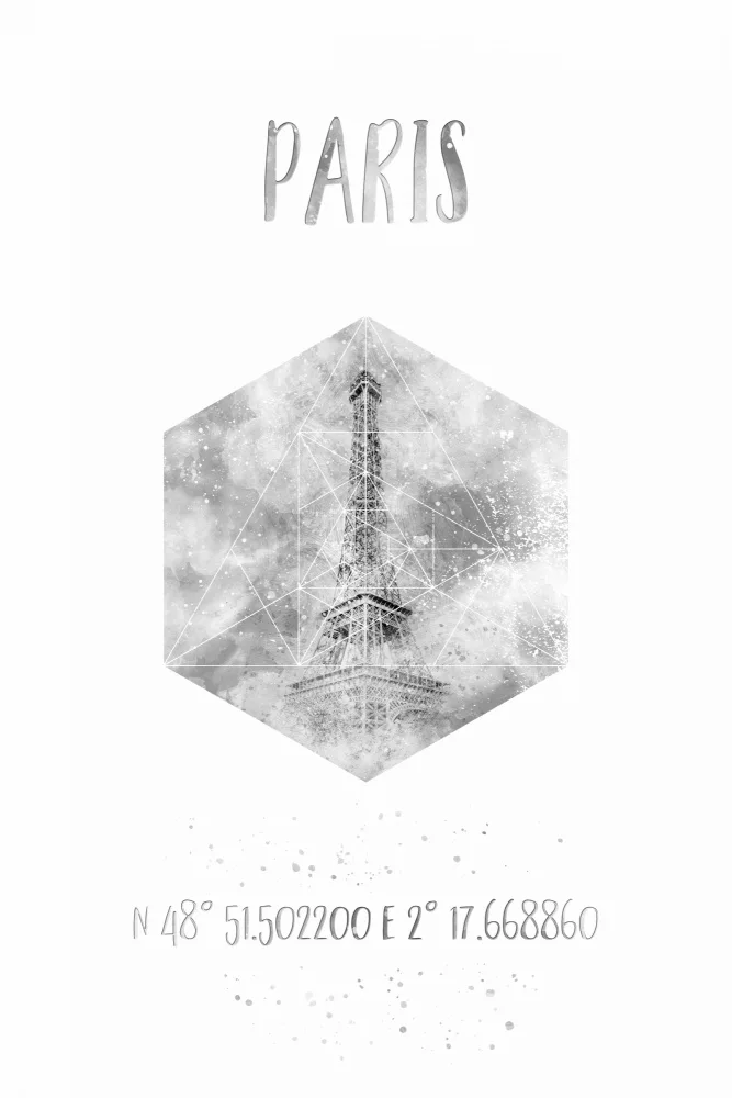 Viola, Melanie: Souřadnice PARIS Eiffelova věž | monochromatický akvarel