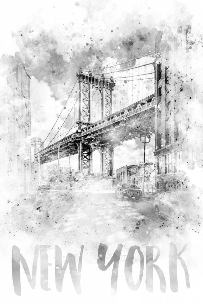 Viola, Melanie: Arte monocromo Puente de Manhattan de Nueva York | acuarela