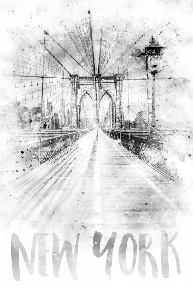 Viola, Melanie: Arte monocromo Puente de Brooklyn de Nueva York | acuarela