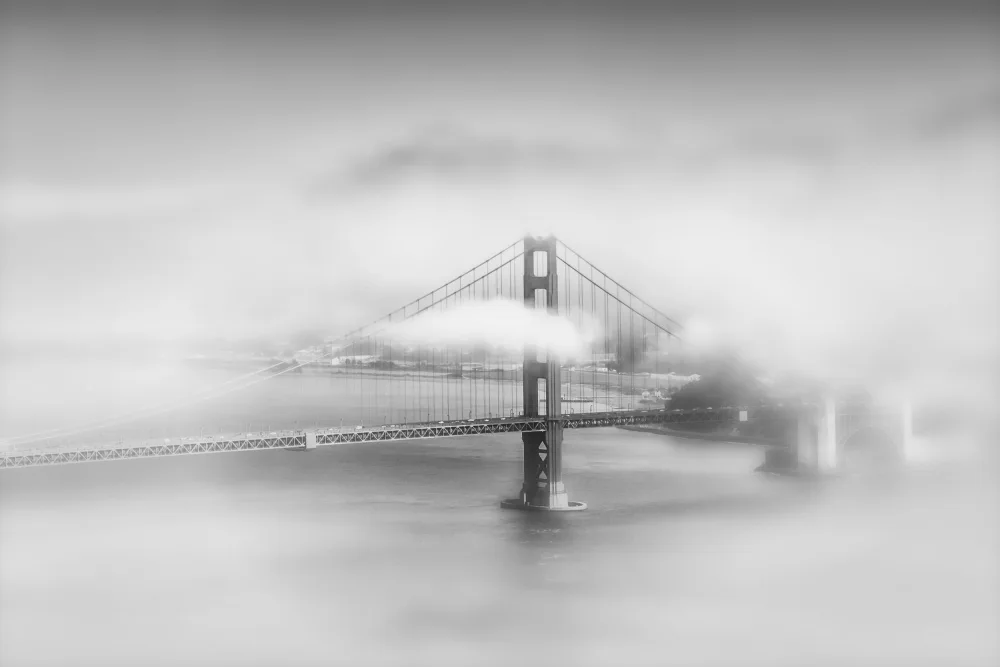 Viola, Melanie: Foggy Golden Gate Bridge | monochrome
