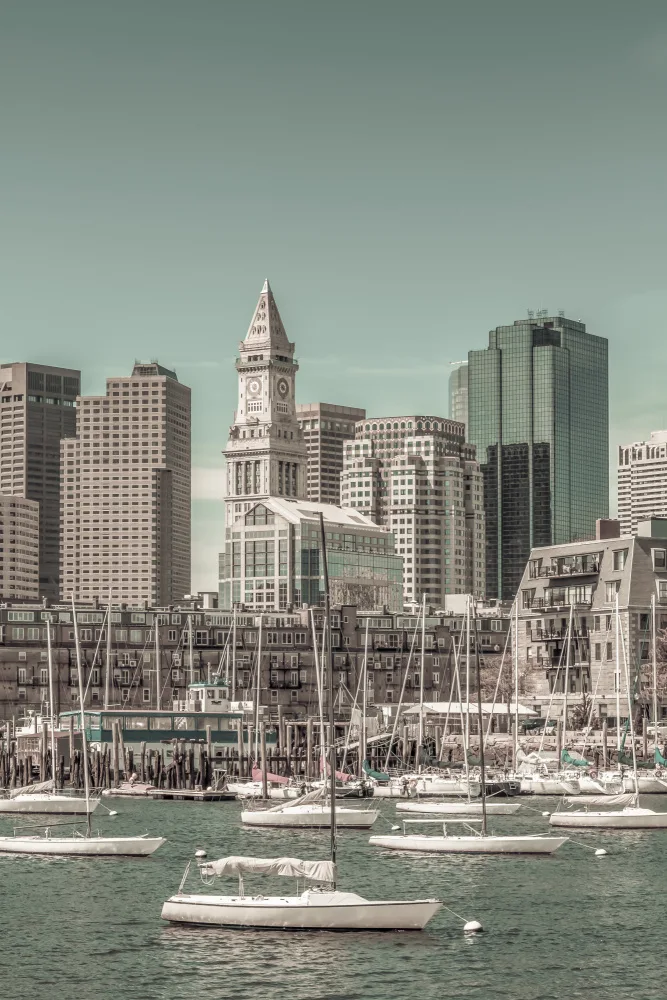 Viola, Melanie: Skyline di BOSTON North End e quartiere finanziario | stile vintage urbano
