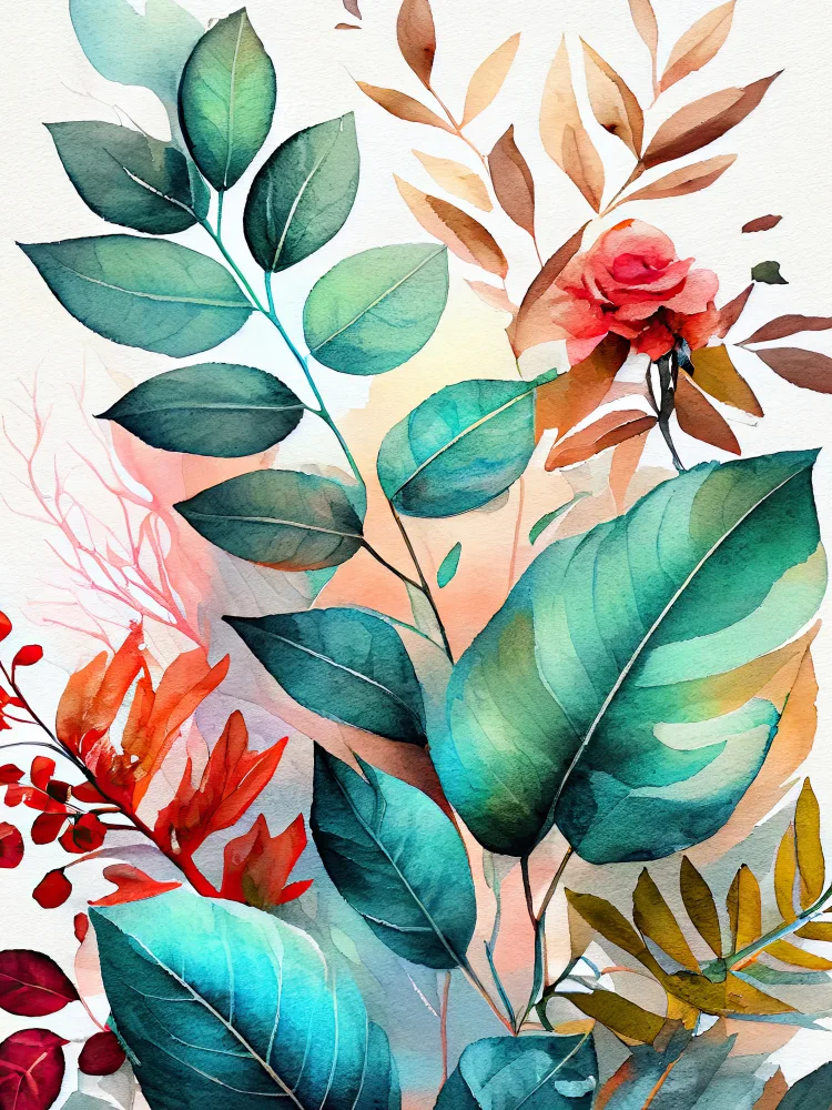 Jaszke, Justyna: Acuarela hojas naturaleza floral 5